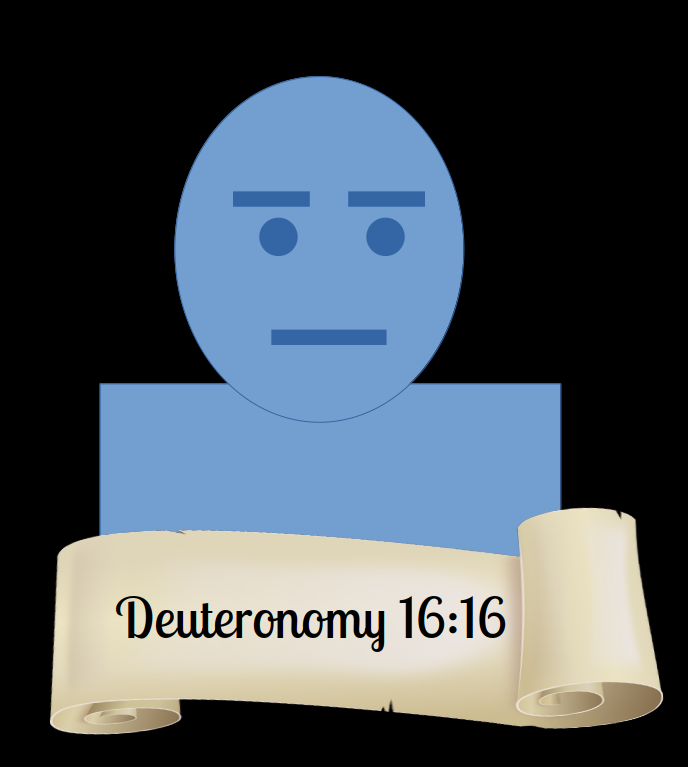 Deuteronomy 16:16: Three times a year all your males shall appear before the Lord your God at the place that he will choose: at the Feast of Unleavened Bread, at the Feast of Weeks, and at the Feast of Booths. They shall not appear before the Lord empty-handed.